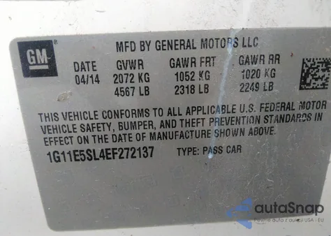 2014 Chevrolet Malibu 2Lt z USA, uszkodzony, nr VIN 1G11E5SL4EF272137